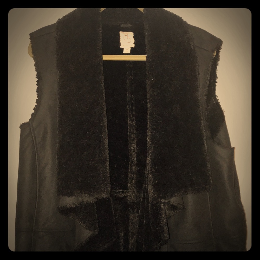 Black faux sheep skin vest